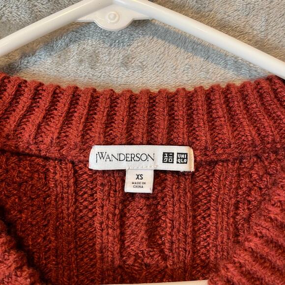 JW Anderson X‎ uniqlo Cable Knit V Neck Sweater Size XS Wool Blend Orange - Picture 5 of 5